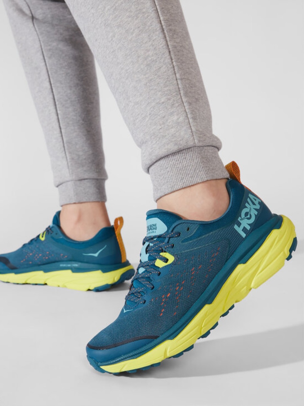 Hoka Challenger 6 women size 11 Teal and Neon Yellow Trail Running Shoes